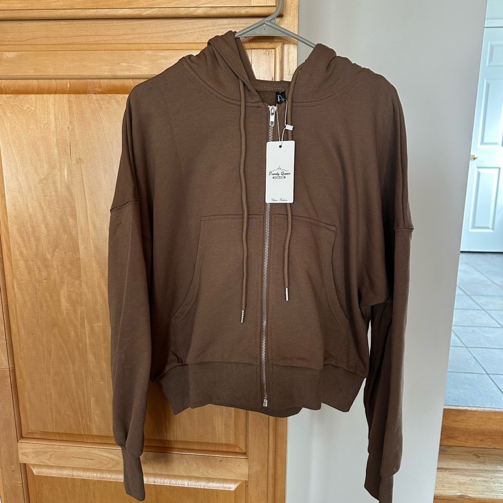 Frenchi Brown Full-Zip Hoodie with Hood